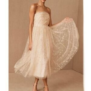 BHLDN x Joanna August Brenda Star Midi Dress Size 2 Champagne Tulle Formal Prom